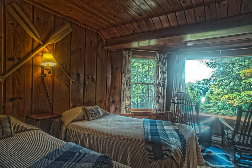 2 beds in Adirondack style room with large bay window